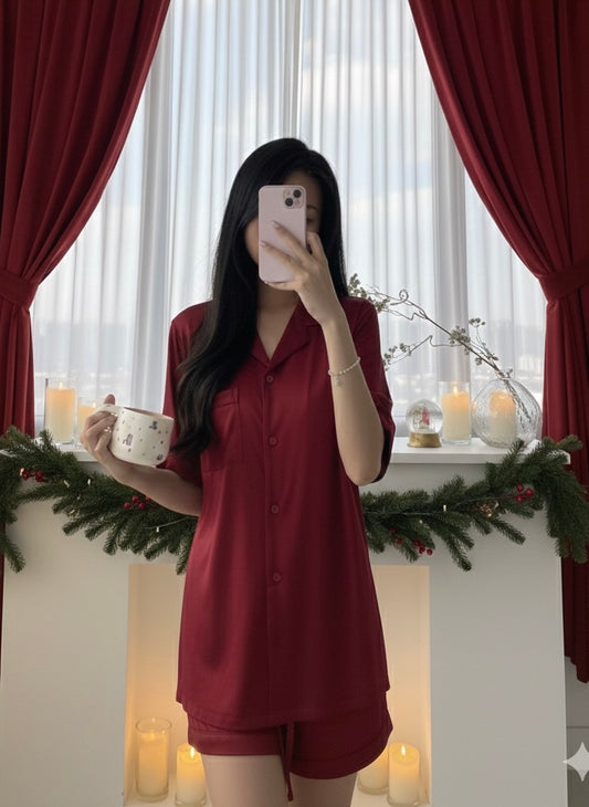 Wine Red Tencel Short Pjs set