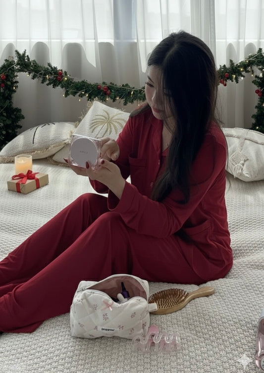 Wine Red Tencel Long Pjs set